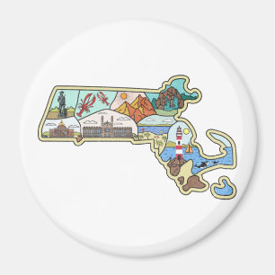 Massachusetts Karte Boston Cape Cod Salem Souvenir Magnet