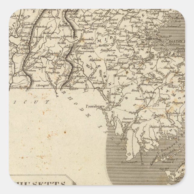 Massachusetts Karte von Arrowsmith Quadratischer Aufkleber (Vorderseite)
