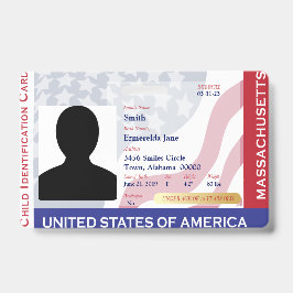 MASSACHUSETTS - Kind-ID - USA-Flaggenrahmen Ausweis