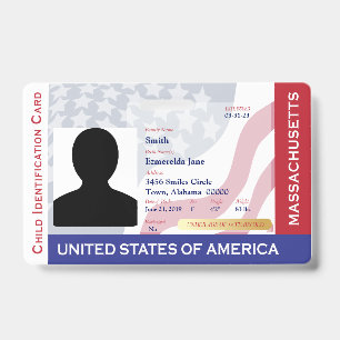 MASSACHUSETTS - Kind-ID - USA-Flaggenrahmen Ausweis