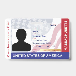 MASSACHUSETTS - Kind-ID - USA-Flaggenrahmen Ausweis