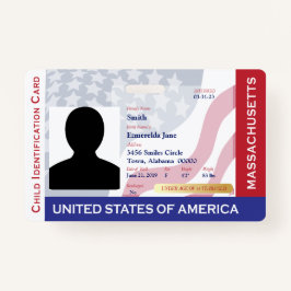 MASSACHUSETTS - Kind-ID - USA-Flaggenrahmen Ausweis