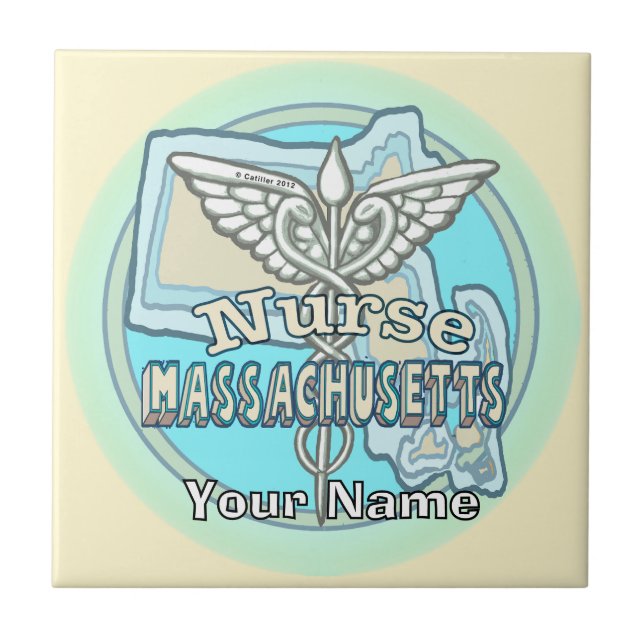 Massachusetts Krankenpfleger Caduceus Kachel (Vorderseite)