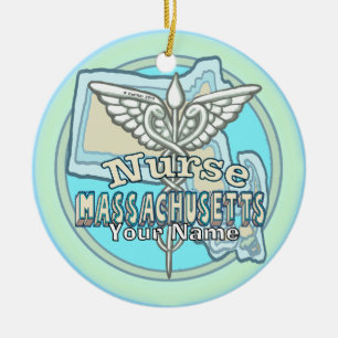 Massachusetts Krankenpfleger Caduceus Keramik Ornament