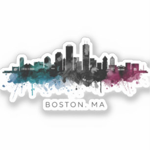 Massachusetts-Kunst Boston MA Skyline Aquarell Aufkleber