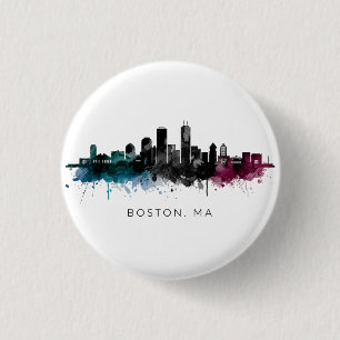 Massachusetts-Kunst Boston MA Skyline Aquarell Button