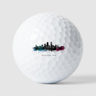 Massachusetts-Kunst | Boston MA Skyline Aquarell Golfball