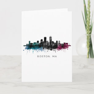 Massachusetts-Kunst Boston MA Skyline Aquarell Karte