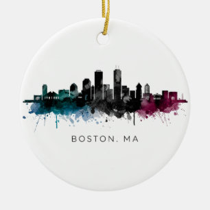 Massachusetts-Kunst Boston MA Skyline Aquarell Keramik Ornament