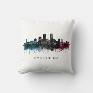 Massachusetts-Kunst | Boston MA Skyline Aquarell Kissen