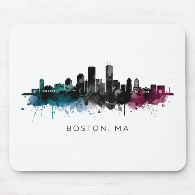 Massachusetts-Kunst | Boston MA Skyline Aquarell Mousepad (Vorne)