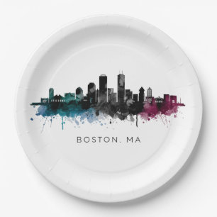 Massachusetts-Kunst Boston MA Skyline Aquarell Pappteller