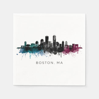 Massachusetts-Kunst | Boston MA Skyline Aquarell Serviette