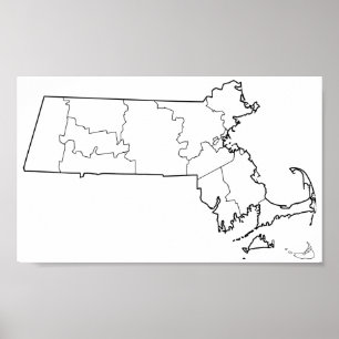 Massachusetts-Landkreis-leere Kontur-Karte Poster