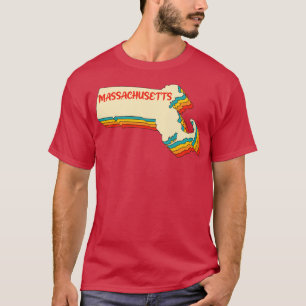 Massachusetts Map Kontur Vintag Retro Zuhause Staa T-Shirt