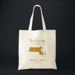 Massachusetts Map Wedding Welcome Bag Tasche, Gold Tragetasche<br><div class="desc">Hochzeitswochenende Begrüßungsgeschenktasche für Gäste aus der Stadt,  um Ihre Hochzeit,  mit dem Bild von Massachusetts,  mit Herz können Sie an der genauen Lage. Fülle die Tasche mit deinen Lieblingsgoodies.</div>