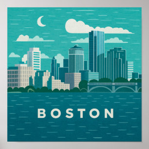 Massachusetts Nacht Stadtansicht Boston City Poster