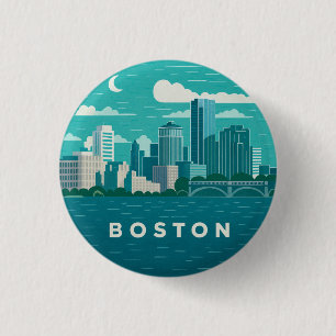 Massachusetts Nacht Stadtbild   Boston Stadt Button