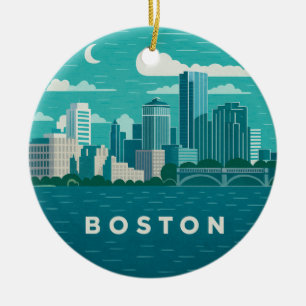 Massachusetts Nacht Stadtbild Boston Stadt Keramik Ornament