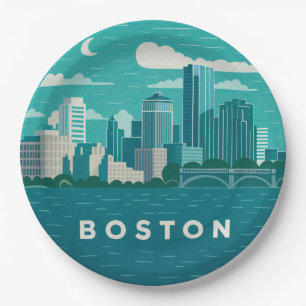 Massachusetts Nacht Stadtbild   Boston Stadt Pappteller