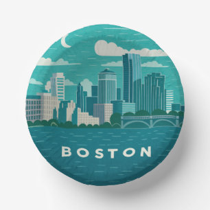 Massachusetts Nacht Stadtbild   Boston Stadt Pappteller