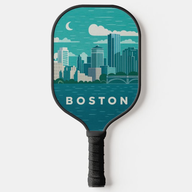 Massachusetts Night Cityscape | Boston City Pickleball Schläger (Vorderseite)