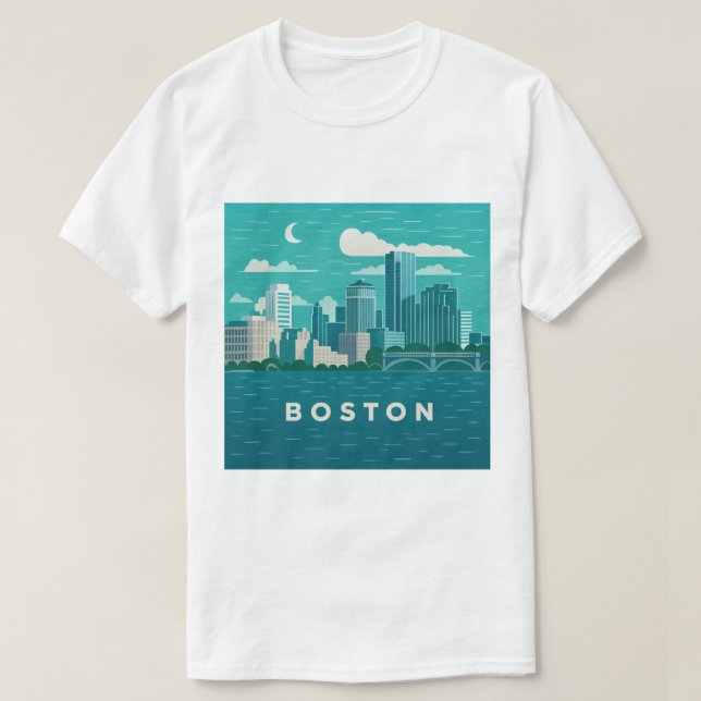 Massachusetts Night Cityscape | Boston City T-Shirt (Design vorne)