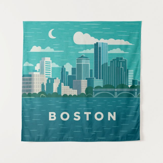 Massachusetts Night Cityscape | Boston City Wandteppich (Vorderseite)