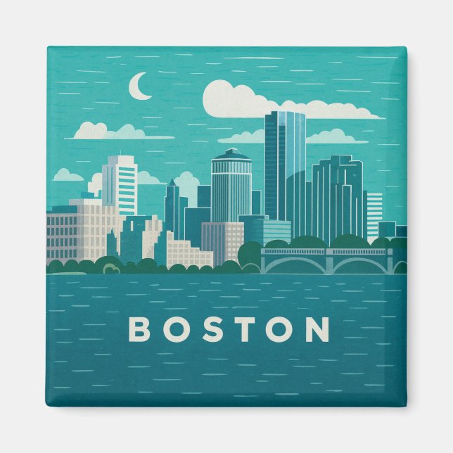 Massachusetts Night Cityscape | Boston Skyline Art Magnet (Vorne)