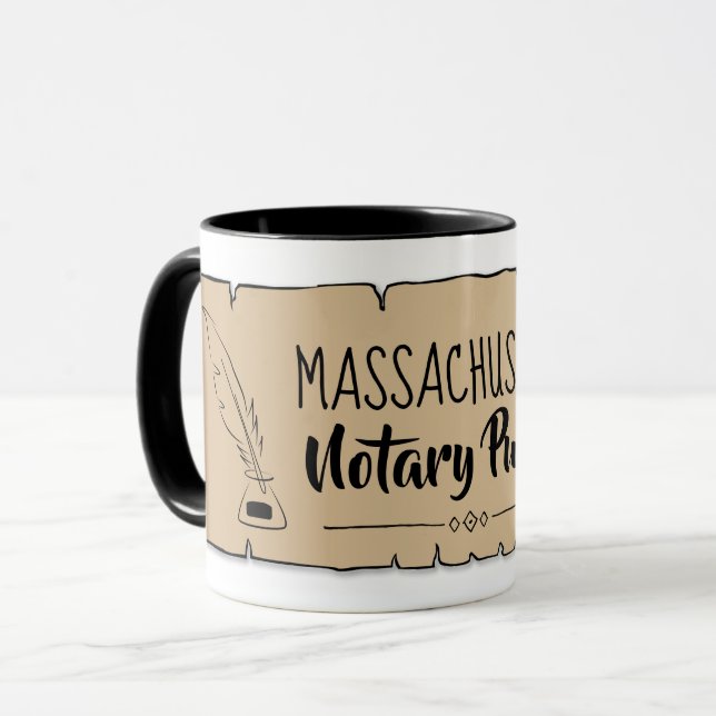 Massachusetts Notary Public Scroll Feather Quill Tasse (Vorderseite Links)