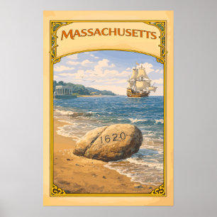 Massachusetts Plymouth Rock Vintage Poster