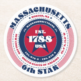 Massachusetts Red White Blue Typografie Runder Pappuntersetzer