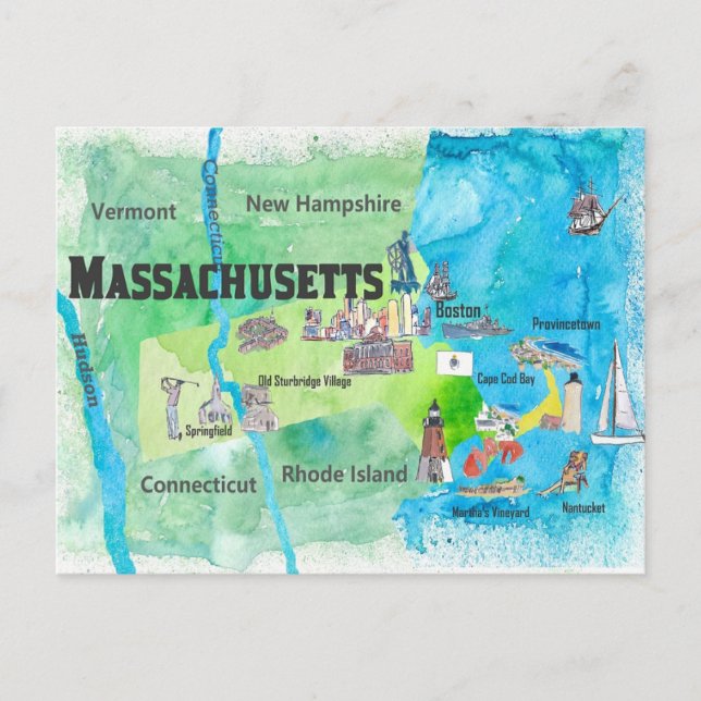 Massachusetts Reiseplan Postkarte (Vorderseite)