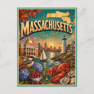 Massachusetts Retro-Reise-Souvenir-Postkarte Postkarte