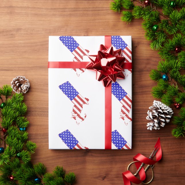 Massachusetts Shaped American Flag Patriotic USA Geschenkpapier (Feiertagsgeschenk)