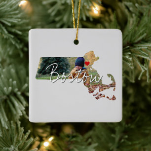 Massachusetts Staat Foto Einfügen und Ortsname Keramikornament