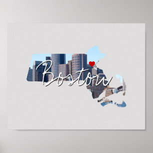 Massachusetts Staat Foto Einfügen und Ortsname Poster