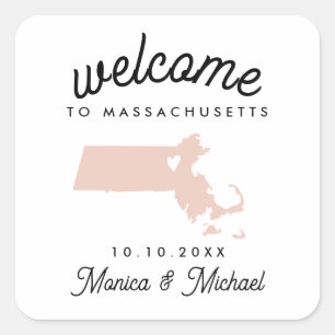 MASSACHUSETTS Staat Hochzeit in Urlaubsort JEDE FA Quadratischer Aufkleber