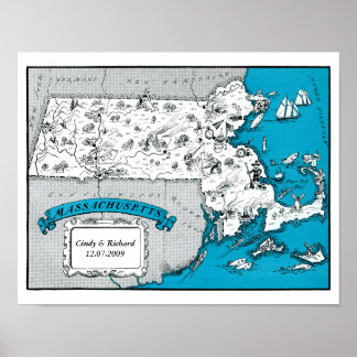 Massachusetts Staat Map Wall Art Poster