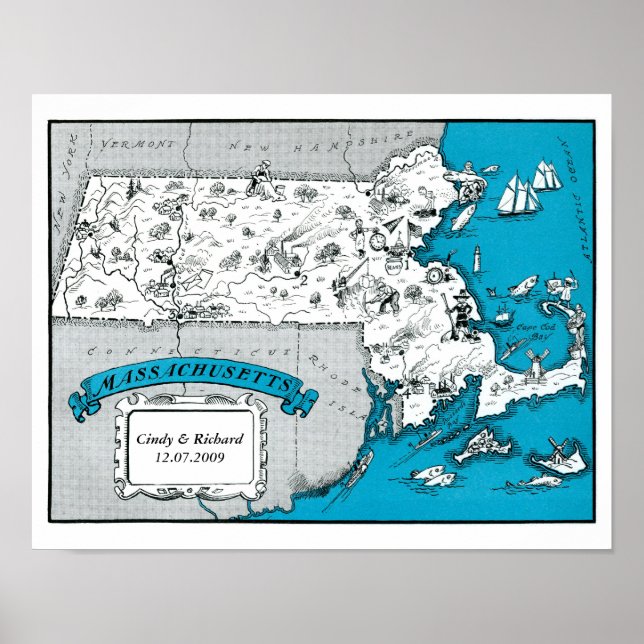 Massachusetts Staat Map Wall Art Poster (Vorne)