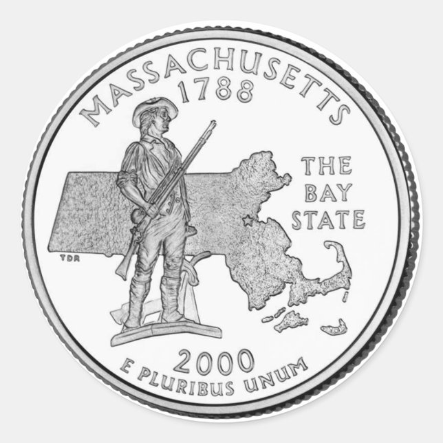 Massachusetts Staat Quarter Runder Aufkleber (Vorderseite)