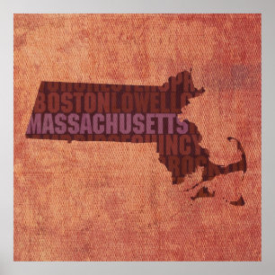 Massachusetts-Staats-Kontur-Wort-Karte auf Poster