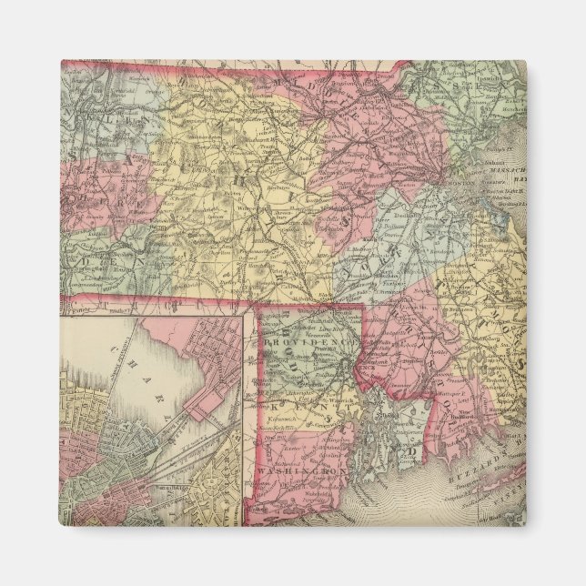 Massachusetts und Insel Rhode 2 Magnet (Vorne)