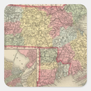 Massachusetts und Rhode Island 2 Quadratischer Aufkleber