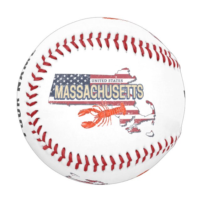 Massachusetts United Staaten Retro Map Vintag USA Baseball (Vorderseite Links)