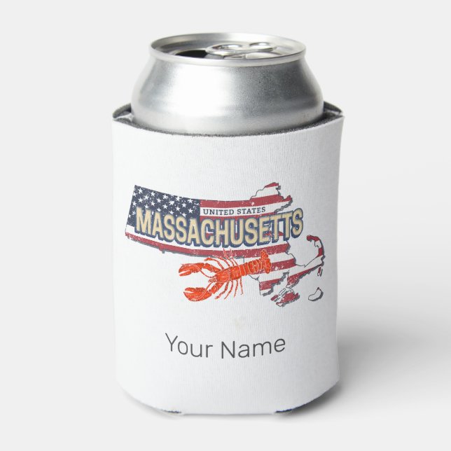 Massachusetts United Staaten Retro Map Vintag USA Dosenkühler (Kanne Vorderseite)