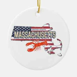Massachusetts United Staaten Retro Map Vintag USA Keramik Ornament