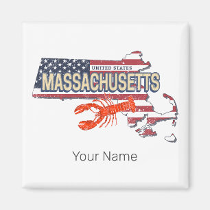 Massachusetts United Staaten Retro Map Vintag USA Magnet