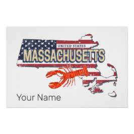 Massachusetts United Staaten Retro Map Vintag USA Poster
