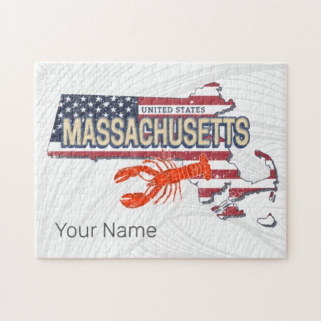 Massachusetts United Staaten Retro Map Vintag USA Puzzle (Horizontal)